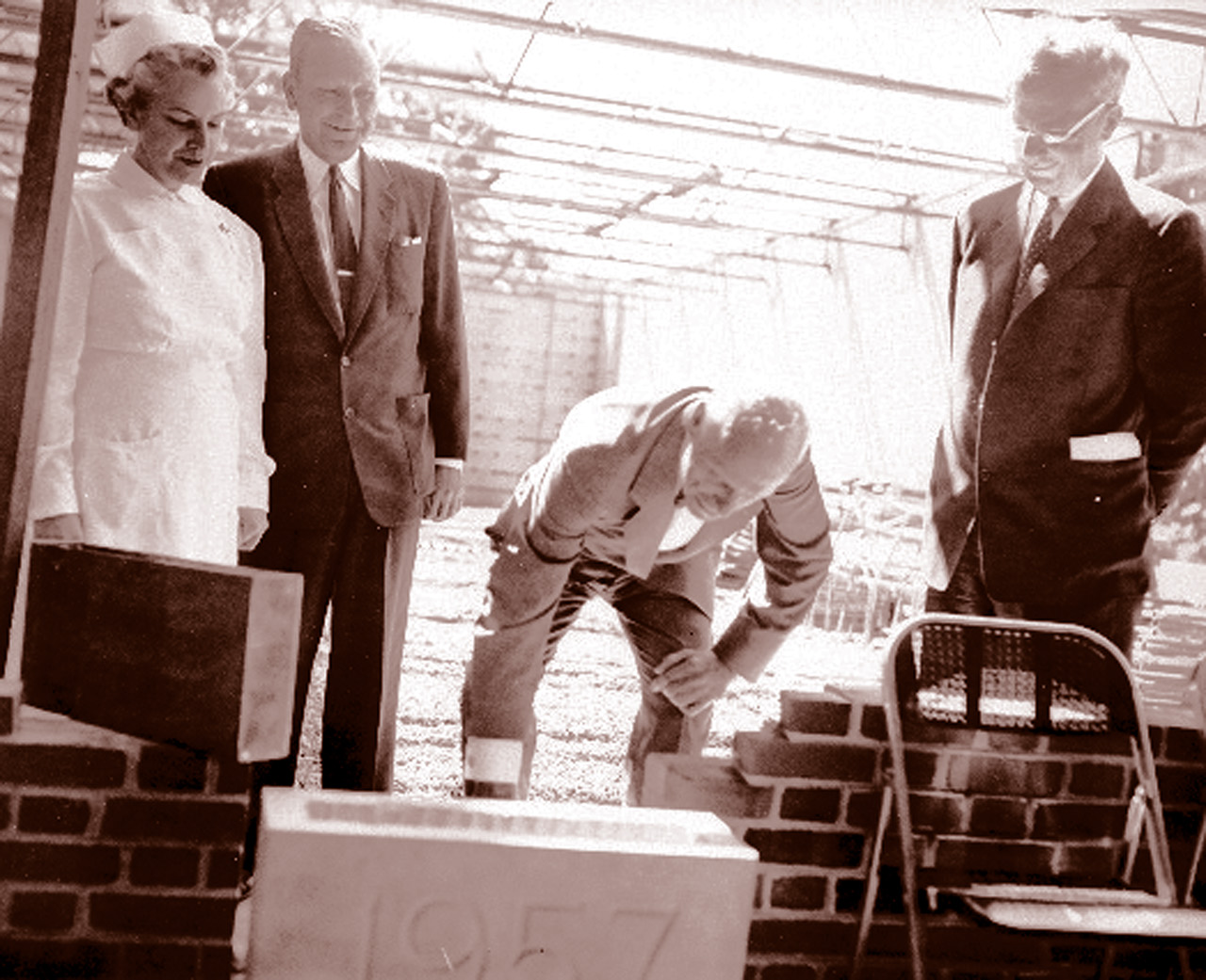 Walter S. Carpenter lays the cornerstone for Wilmington General Hospital in 1957