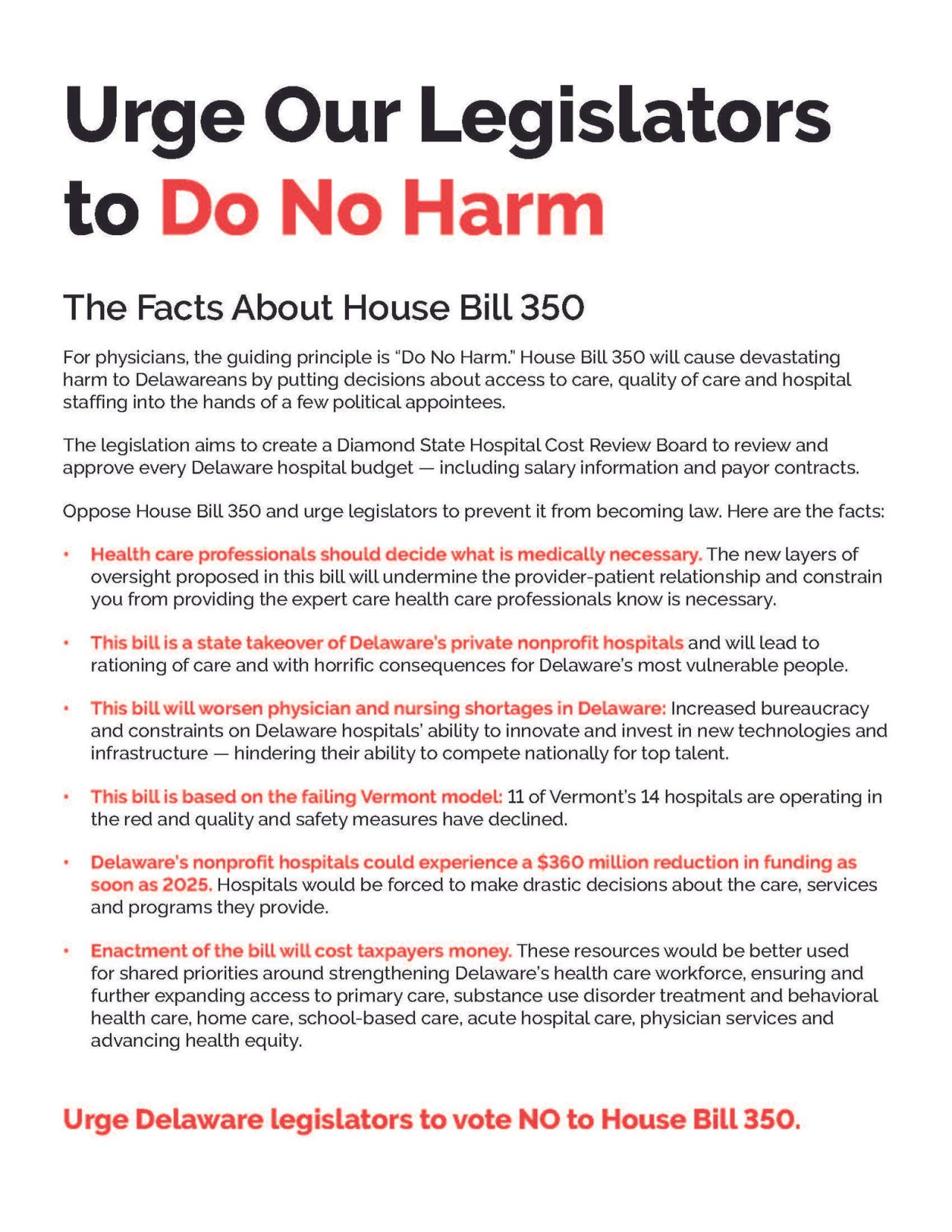 Infographic - Urge Our Legislators to Do No Harm