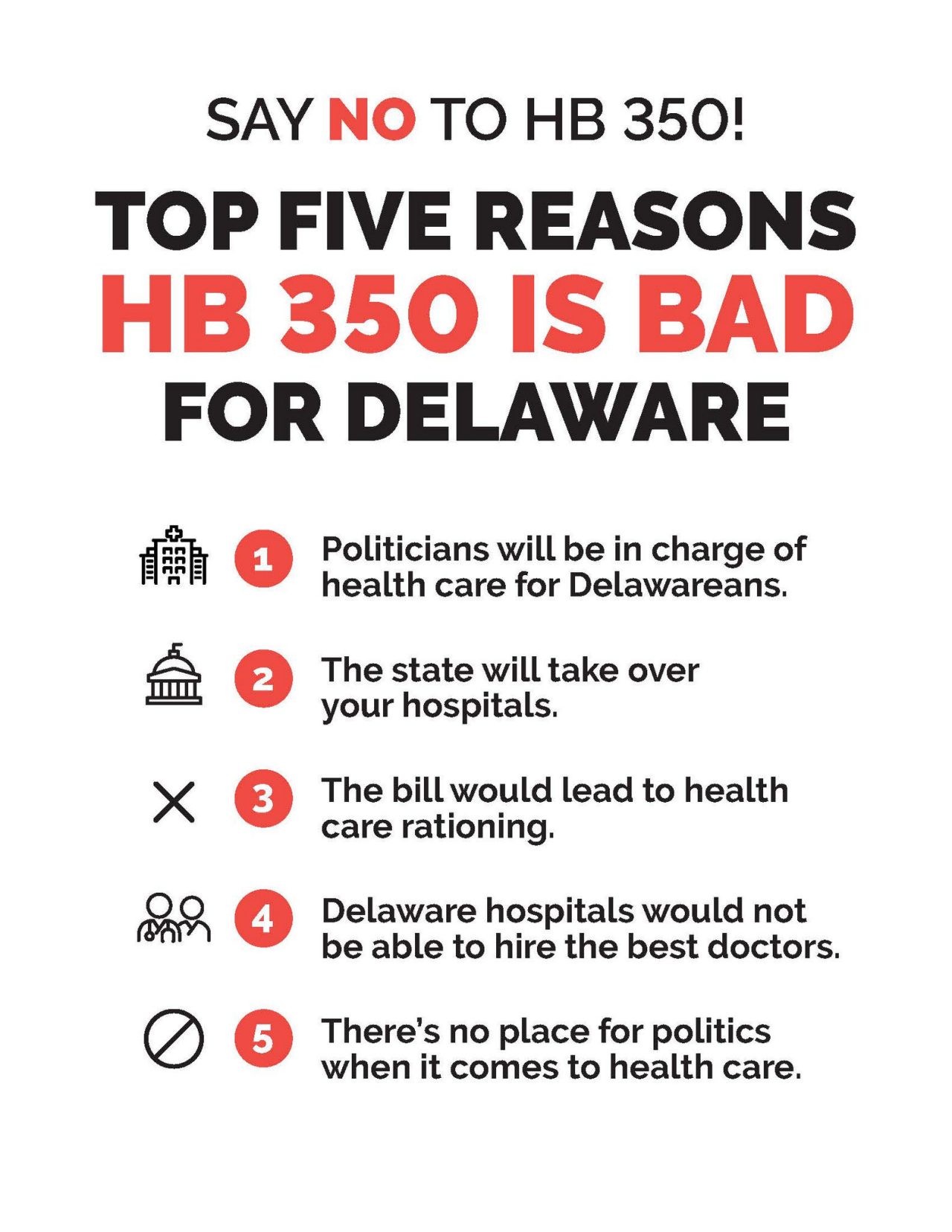 Infographic - Top 5 Reasons HB350 is Bad for Delaware