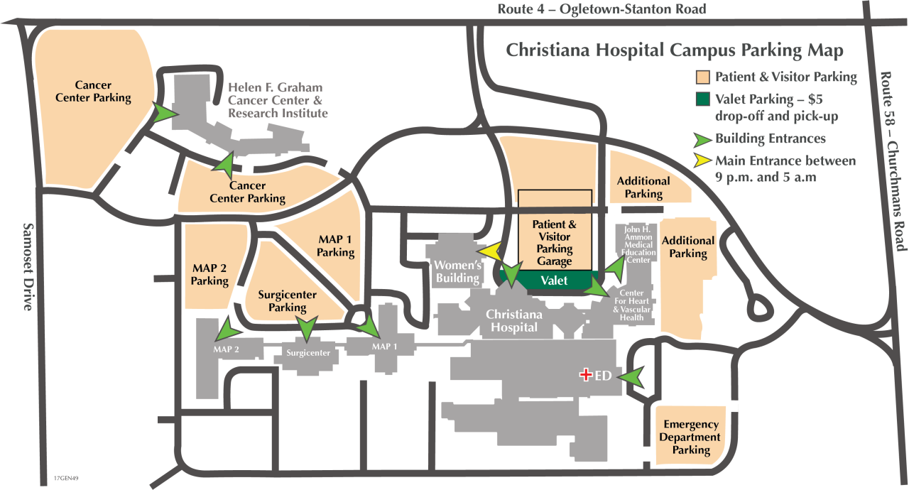 Map of parking available at Christiana Hospital