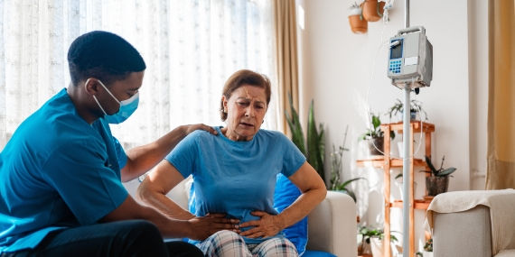 Patient complaining about stomach pain