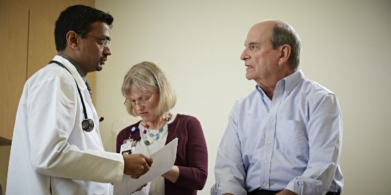 Cancer patient at appointment after treatment