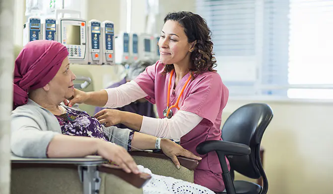 Patient receiving cancer support