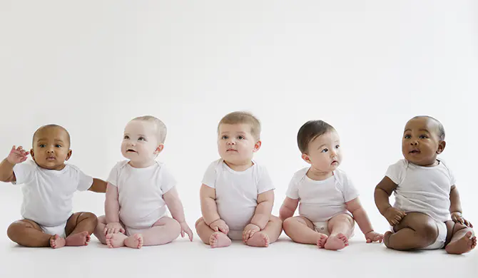 Five babies in a line