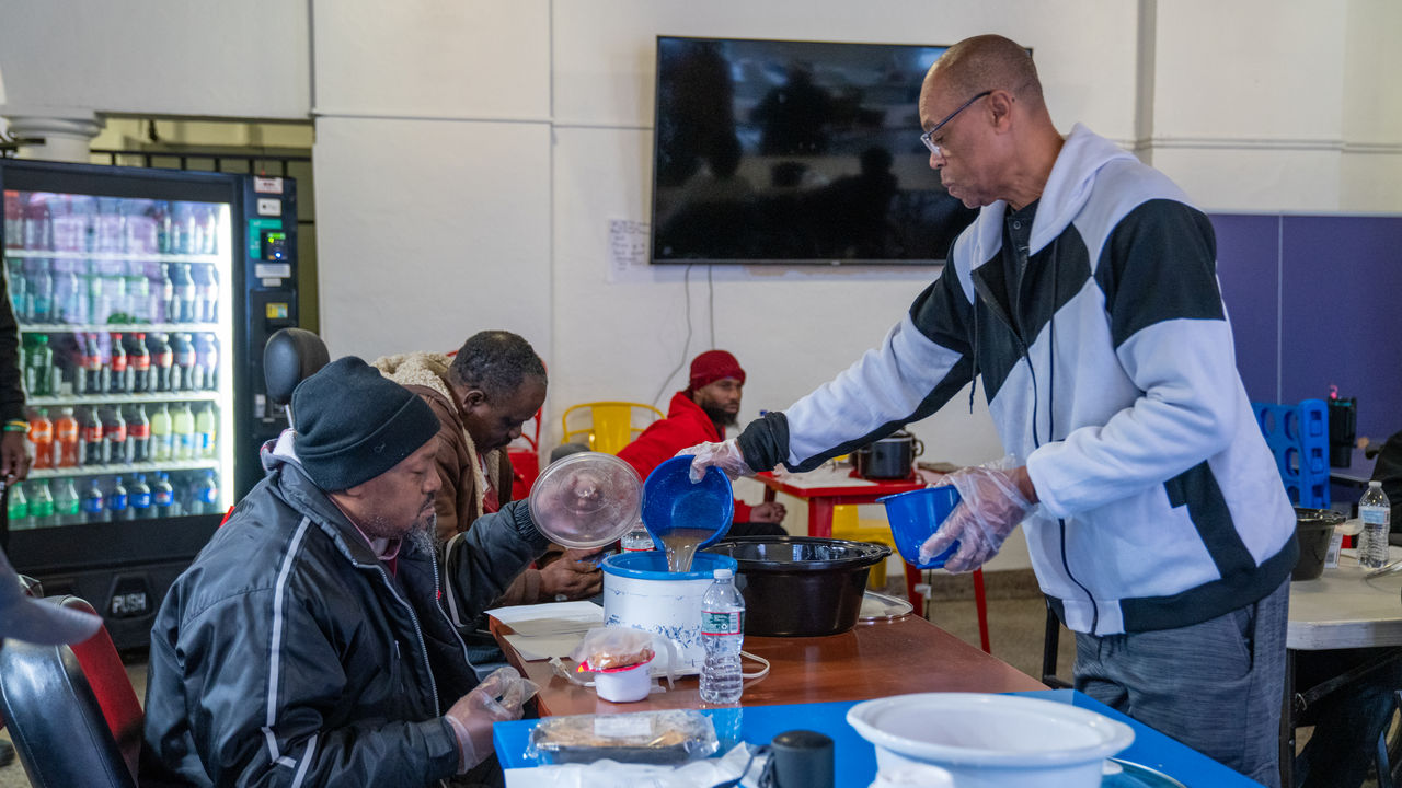 Community meal service in indoor setting