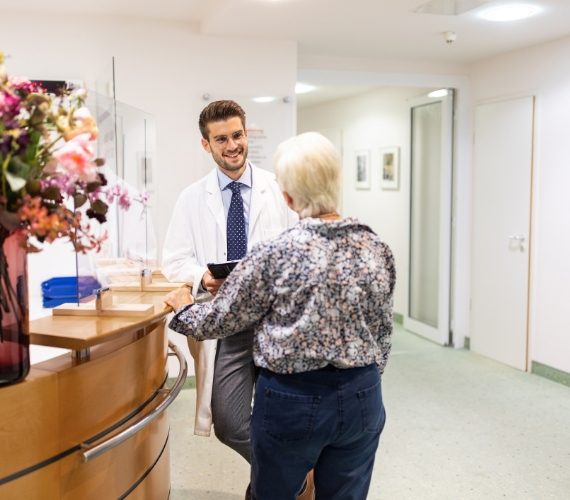 Patient at reception of hospital