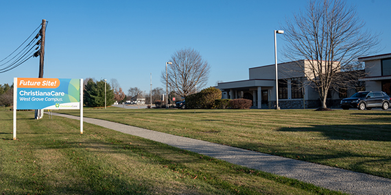 A sign announcing the future site of ChristianaCare West Grove Campus