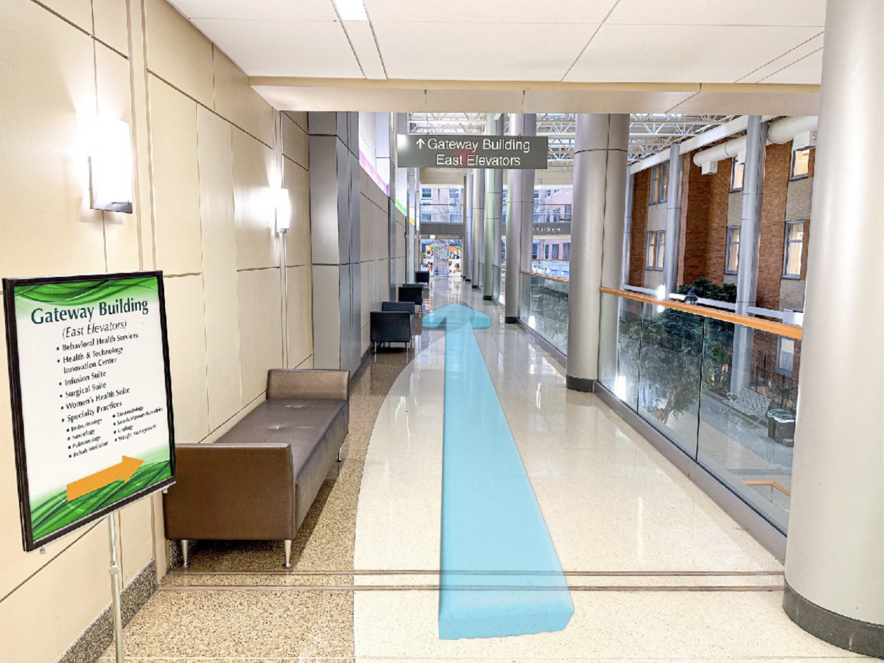 Step 11: Continue straight down the hallway towards the Gateway Building.