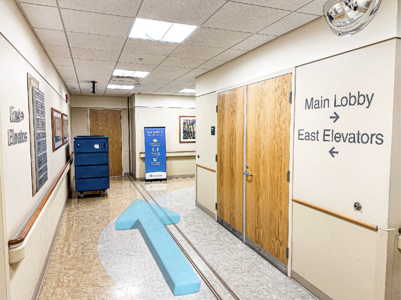 Step 15: Turn right at the end of the hallway.