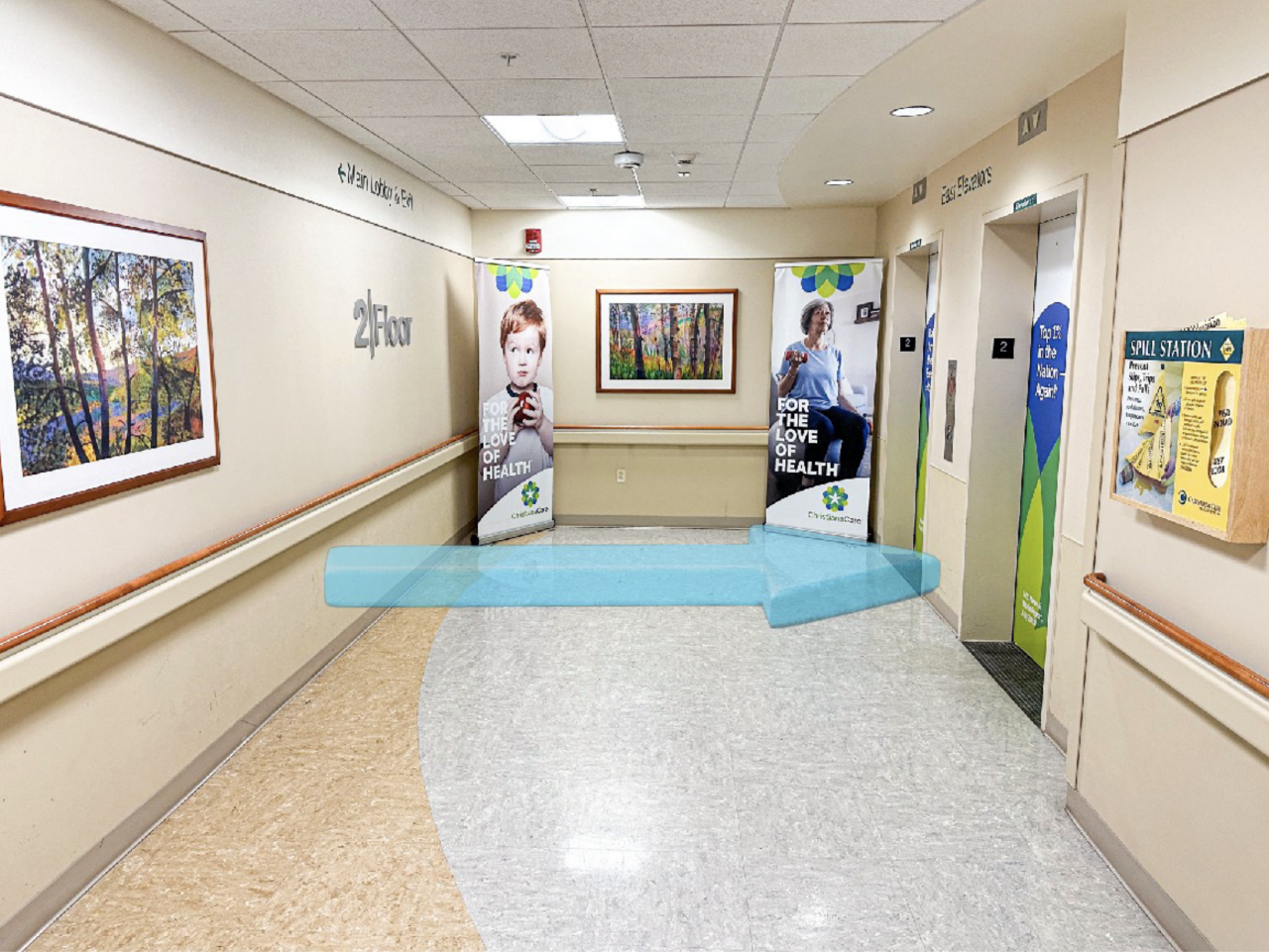 Step 16: Take the East Elevators to the fifth floor.