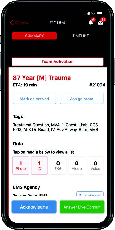 A sample screenshot of the Twiage phone app