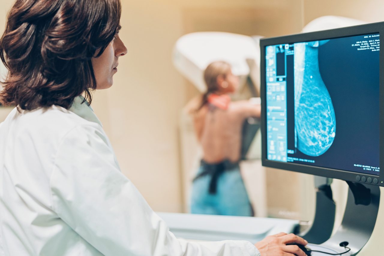 Woman getting checked for breast cancer